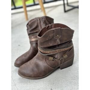 Jellypop Nashville Brown Distress Ankle Boots Women’s 10M Cowgirl Cowboy Boho